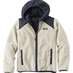 L.L. Bean Cream Sherpa Jacket with Navy Hood & Trim